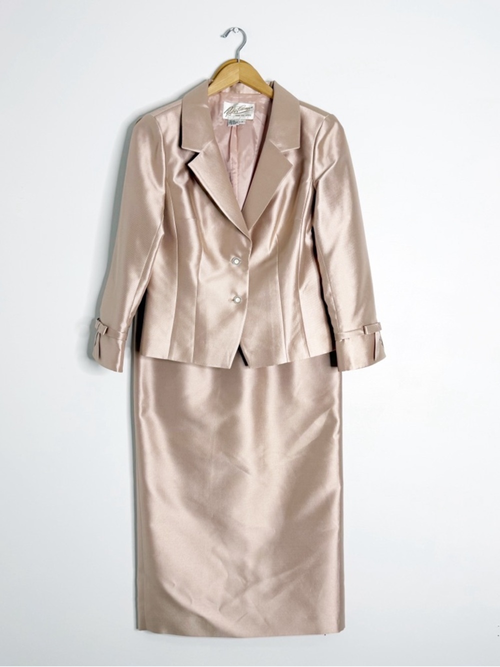Ricky Freeman Teri Jon Pink Silk Wool Skirt Suit 6/8 Vintage Long Skirt Blazer